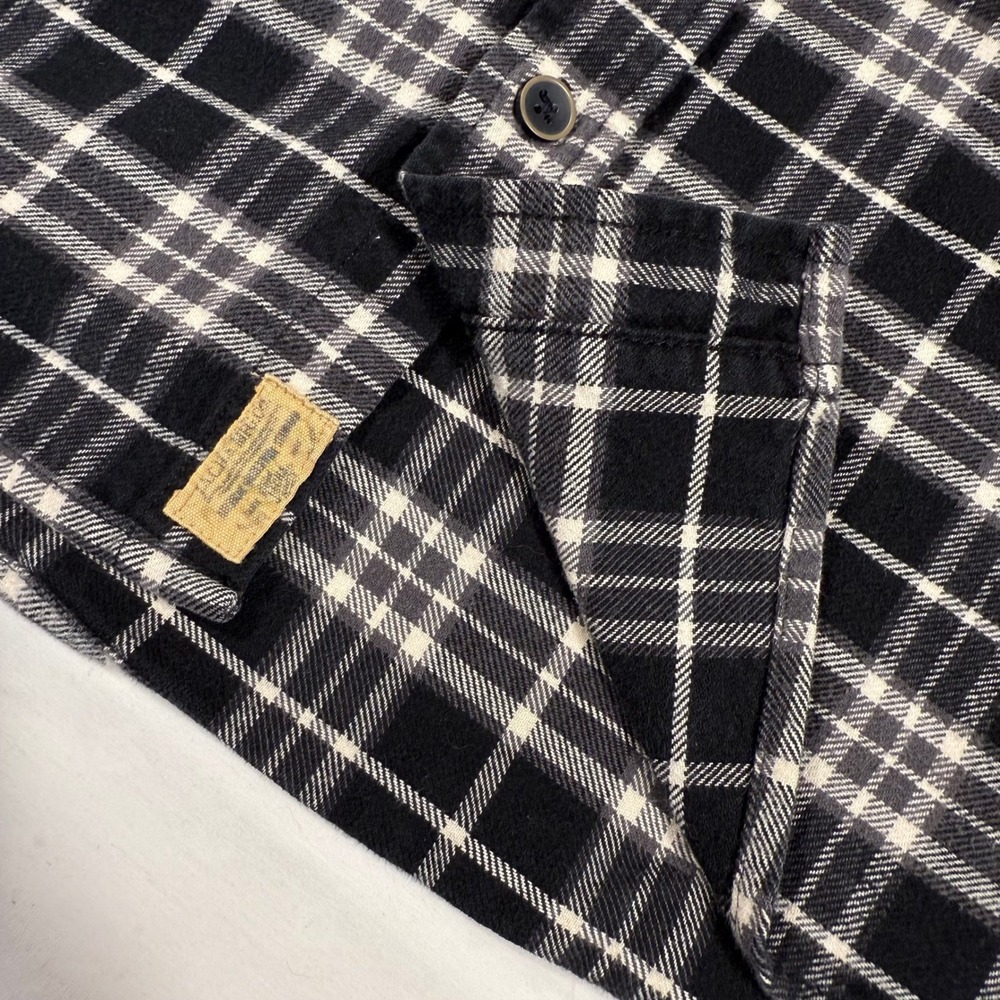 Jachs NY Mens Black White Plaid Thick Cotton Flannel Shirt Long Sleeve Button Up - Picture 5 of 16